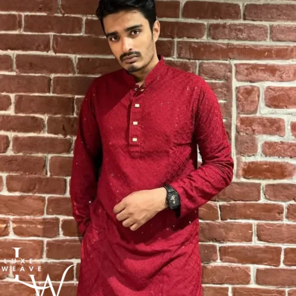 Luxe Red Embellished Panjabi
